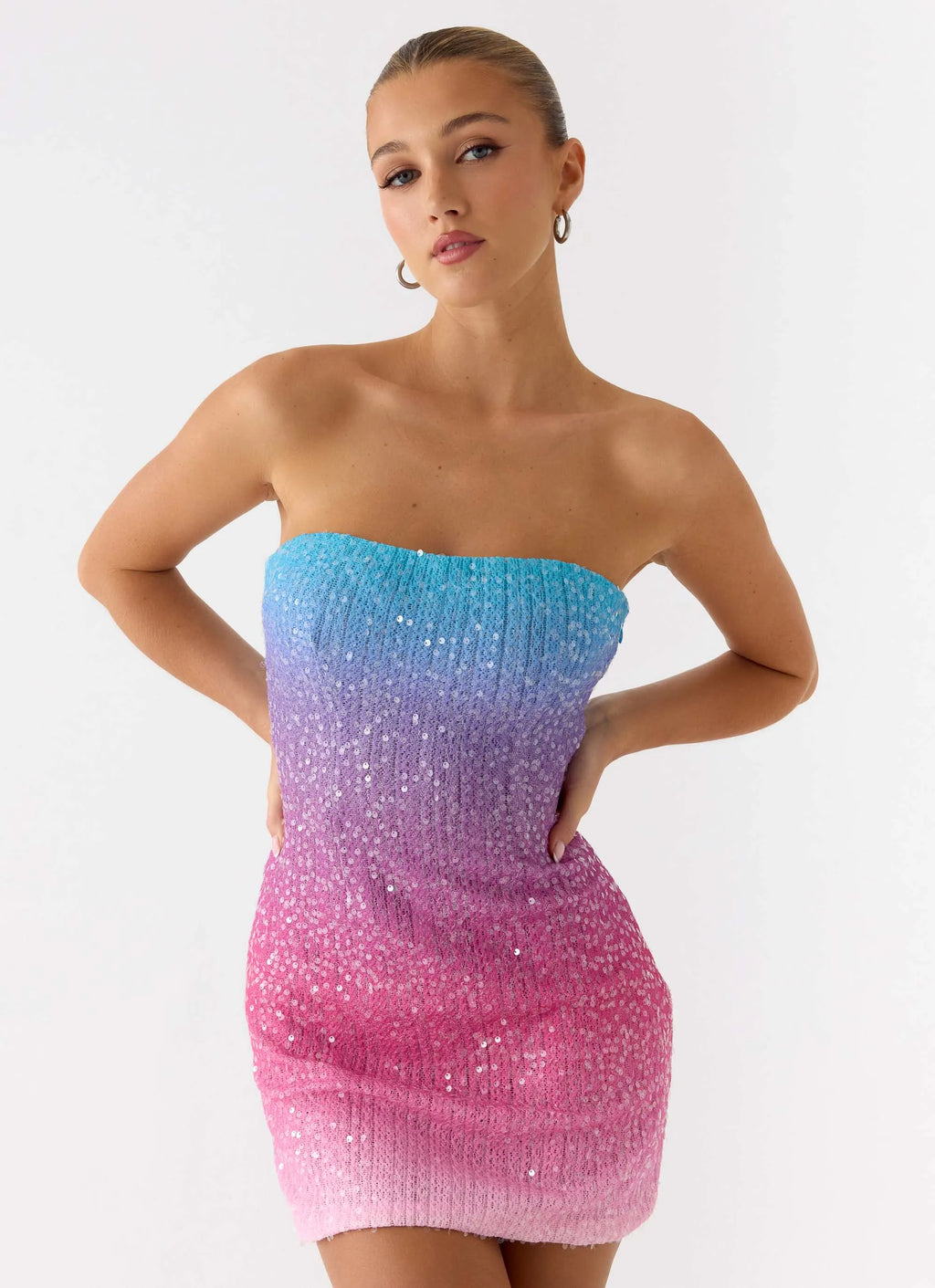 Step Closer Sequin Knit Mini Dress Pink