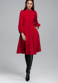 Vintage Red Wool Princess Coat – Bracelet Sleeves, Below-Knee, Pleated Skirt 6350