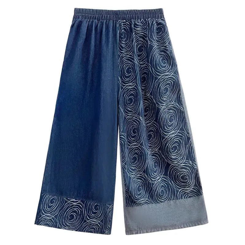 Women Patchwork Casual Denim High Elastic Waist Personality Fashion Loose Wide Leg Korea Spring Autumn New Jean