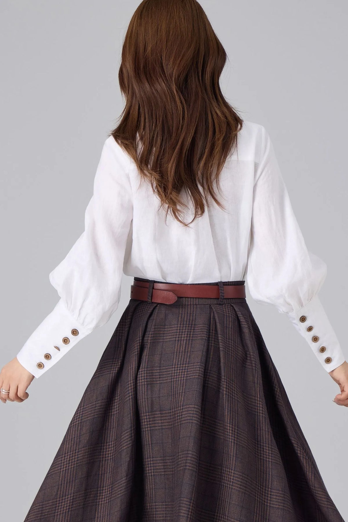 White Linen Cotton Shirt for Women – Puff Sleeve Vintage Inspired Button Blouse 