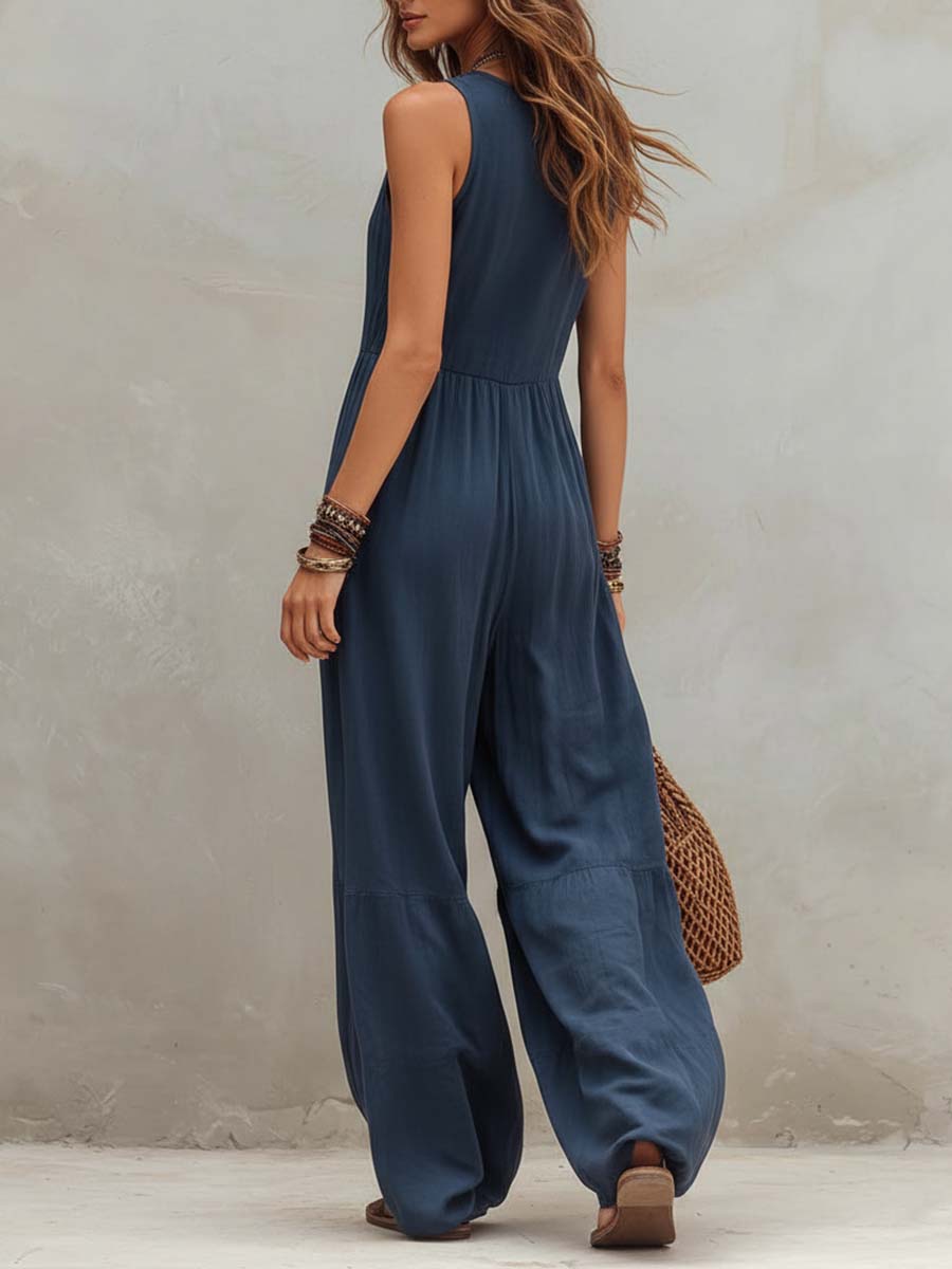 Retro Jumpsuit in linen, Designer Aesthetic
