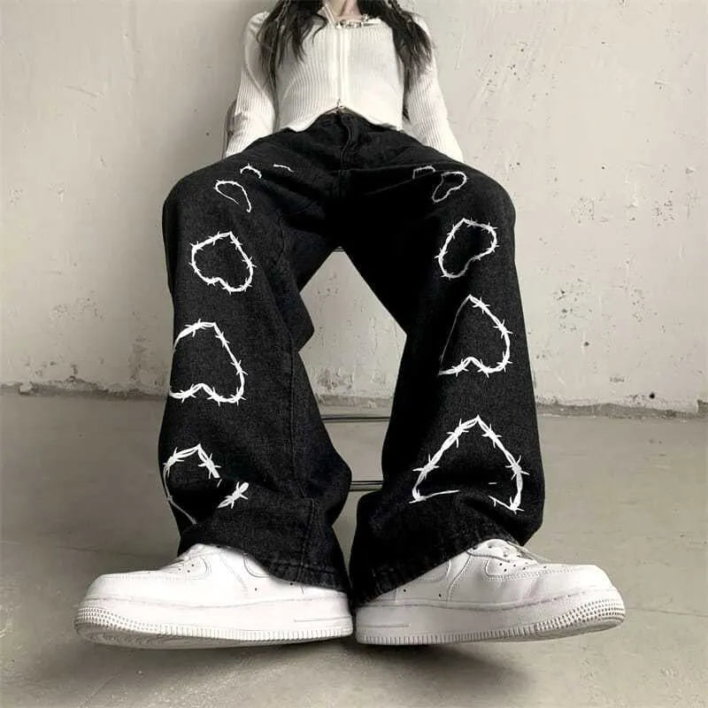 KittenAlarm - Big Love Pattern Casual Wide Leg Pants