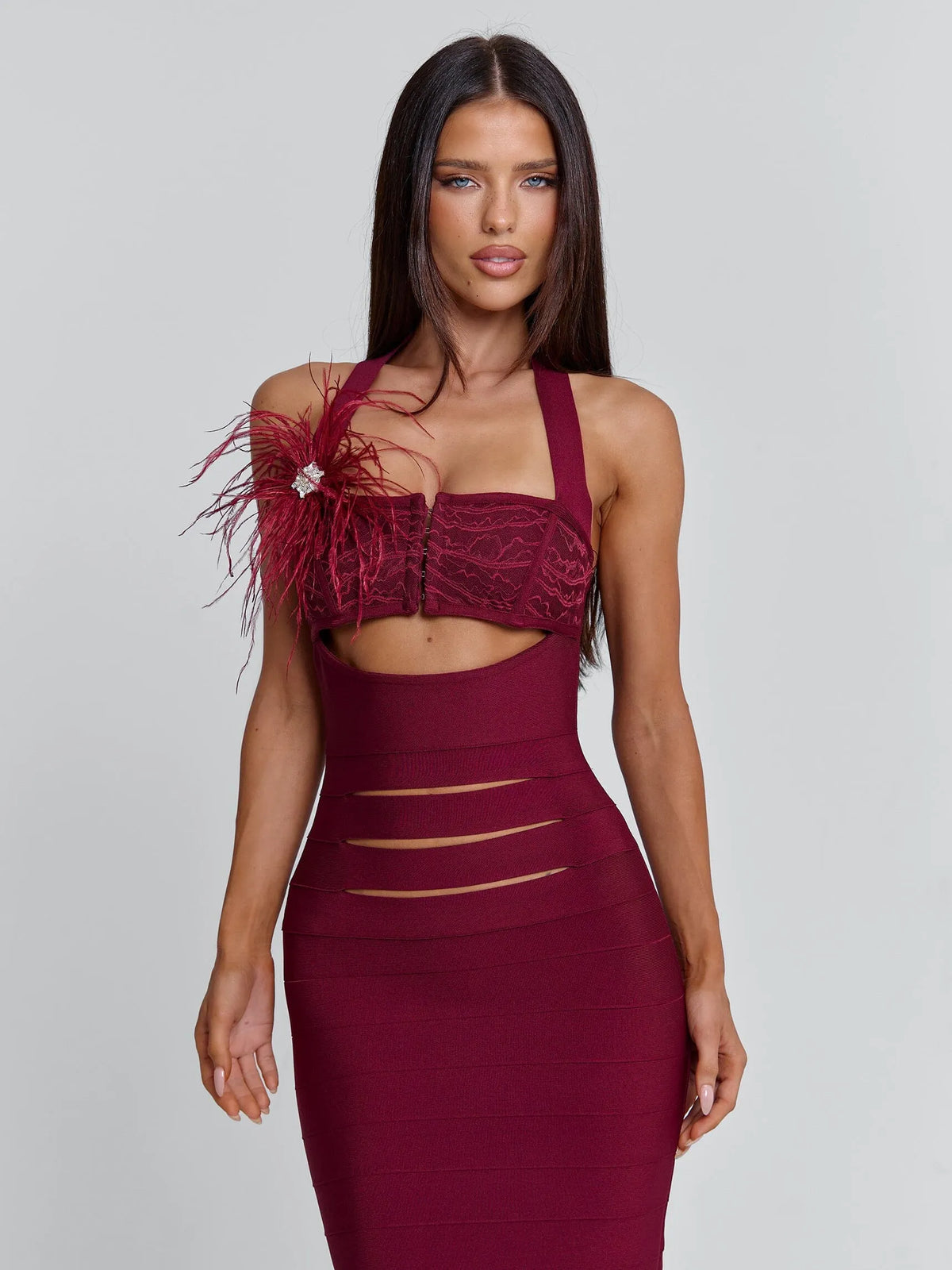 Lunabelle Burgundy Midi Dress