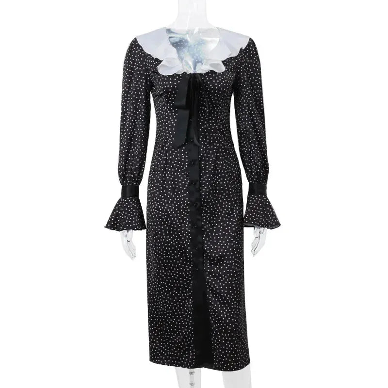 New Autumn Fashionable French Style Floral Long-sleeved Elegant Casual Vestidos Midi Dress
