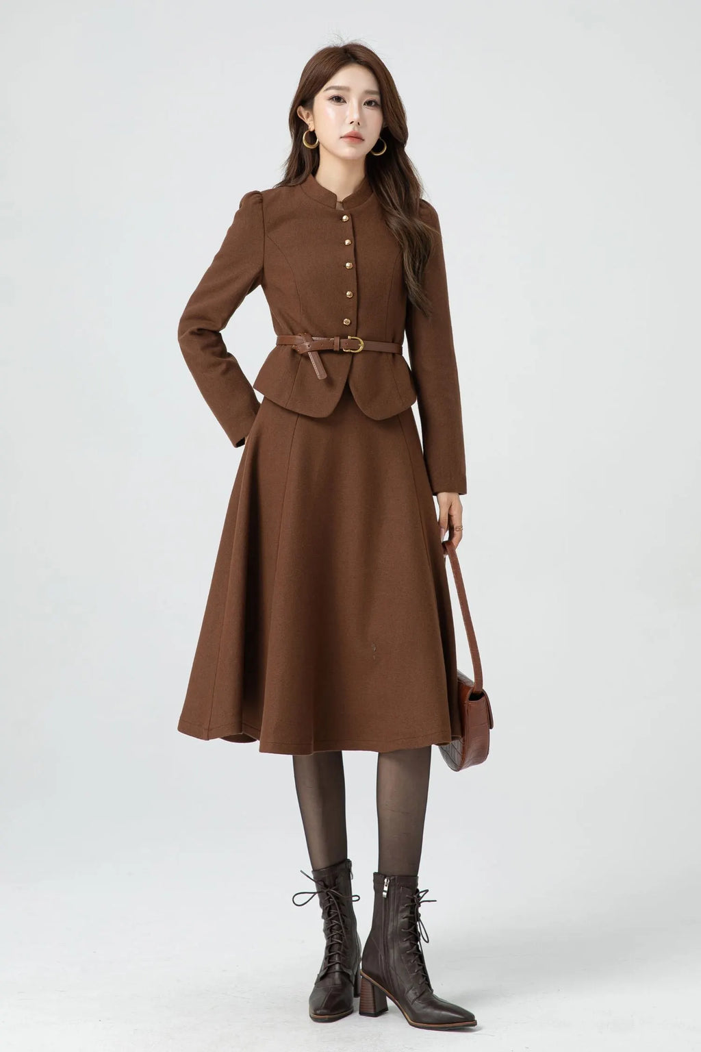 Brown Wool A-Line Skirt - Mid-Length Classic Winter Style 5316