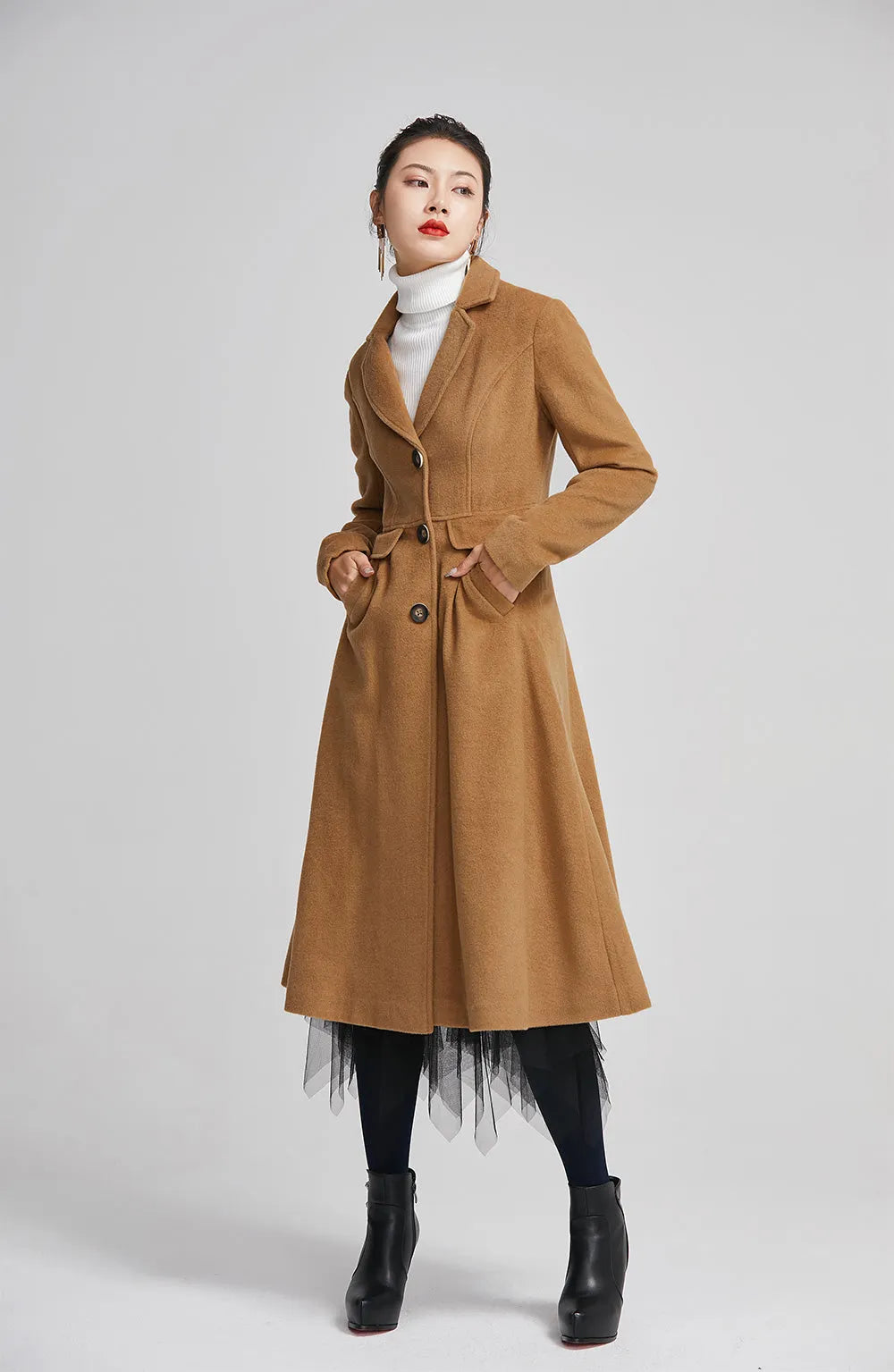 Brown Wool Coat for Women - Single Breasted with Pockets 2251