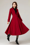 Red Wool Princess Coat - Fitted Waist, Flared Silhouette 5480