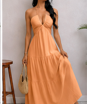 Ivory Halter Tiered Maxi Dress