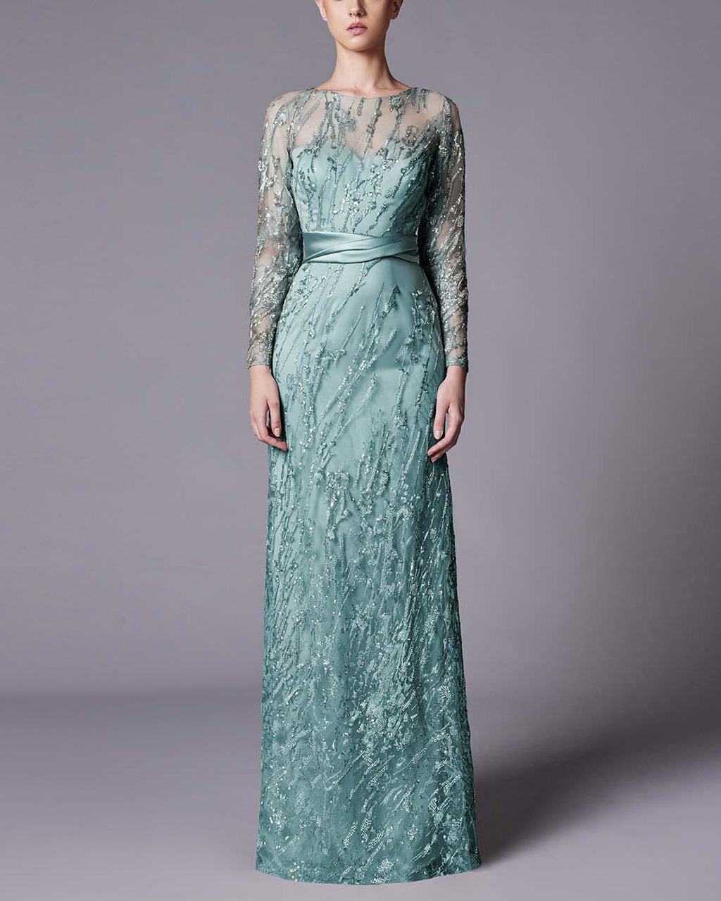 Elegant Sequined Round Neck Dress Gown