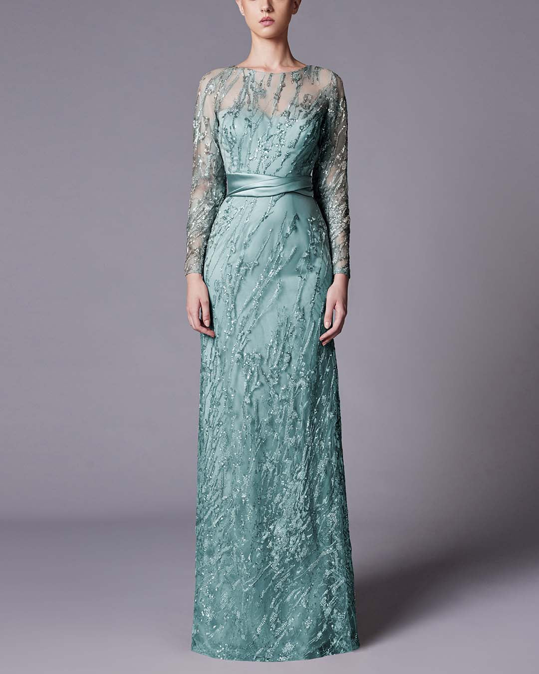 Elegant Sequined Round Neck Dress Gown