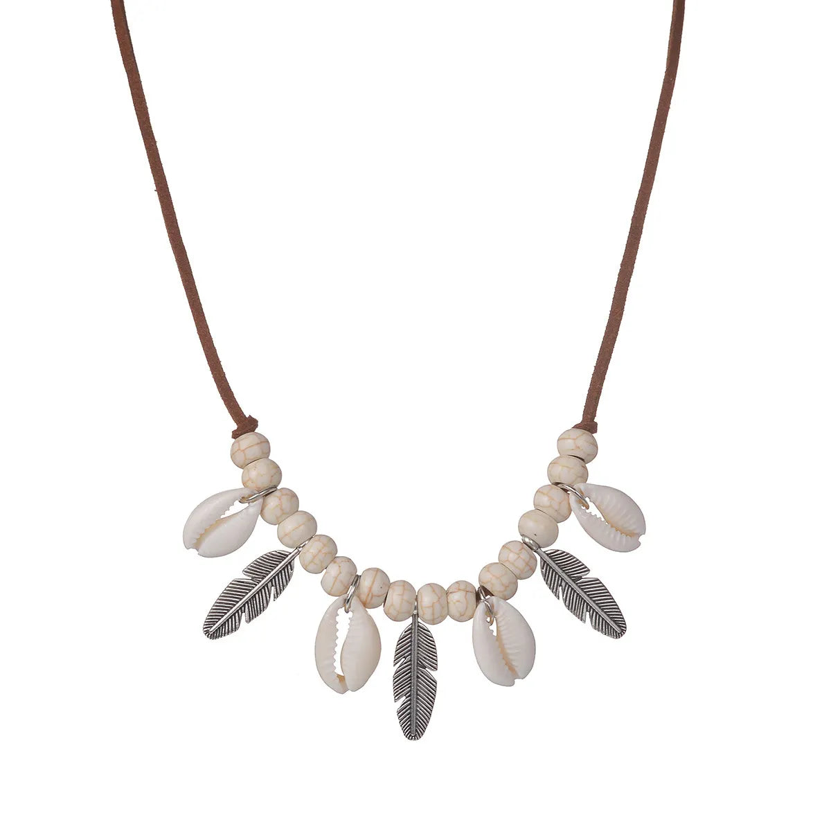 Bohemian Shell And Feather Pendant Necklace