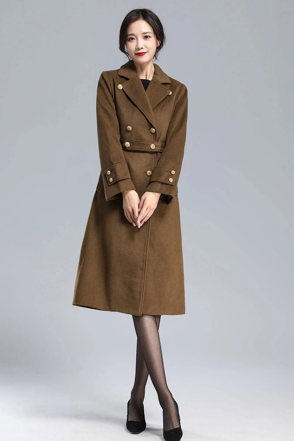 Brown Wool Coat – Vintage Double-Breasted Winter Overcoat with Belt 3178