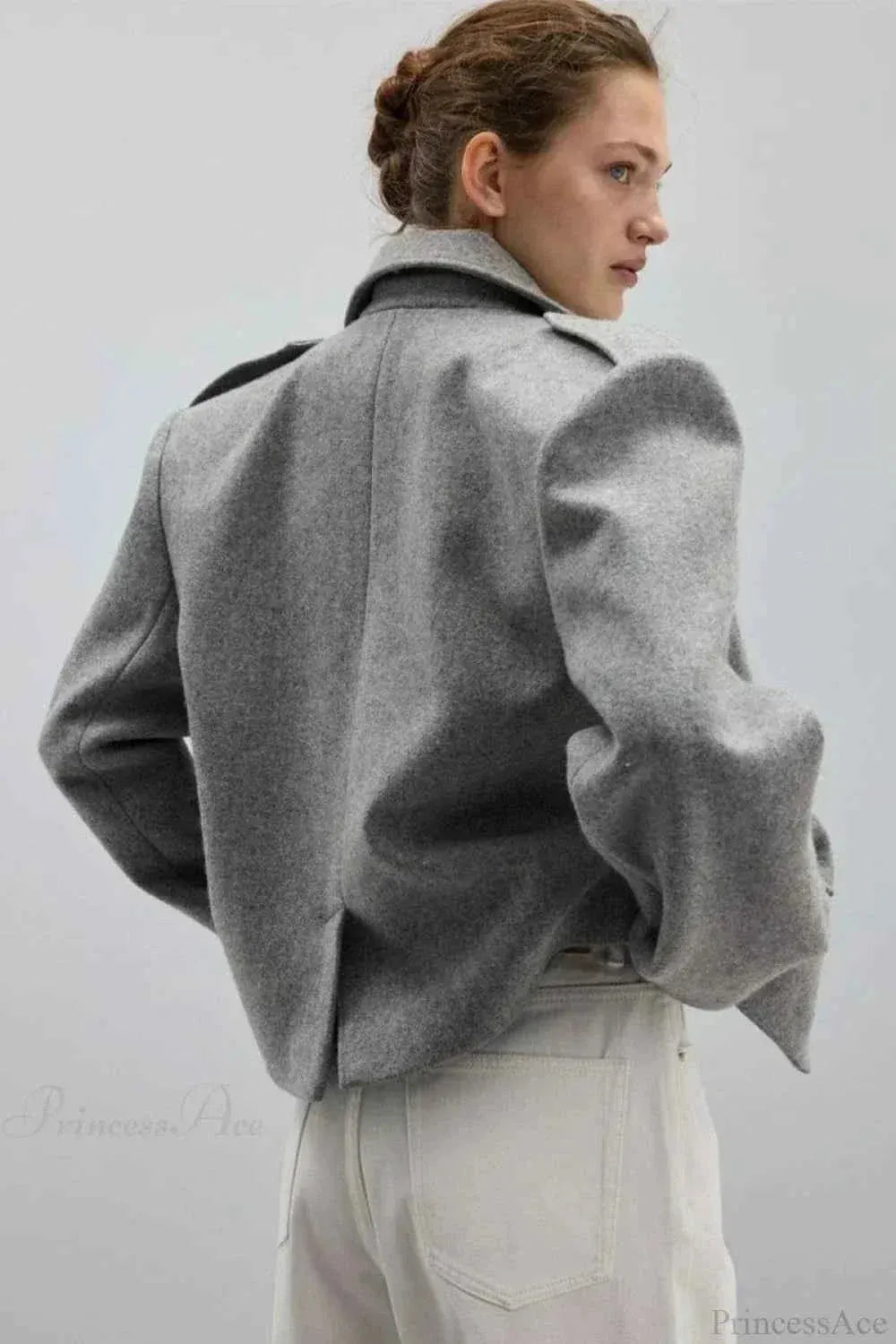 Structured Coat with Lapel Collar and Accentuated Shoulders