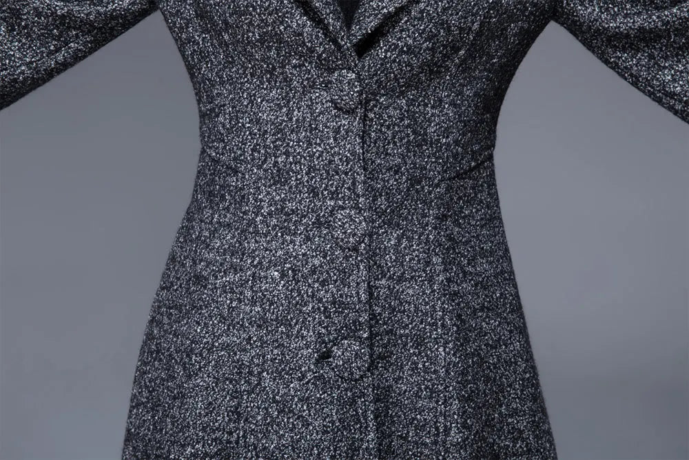 Xiaolizi Gray Wool Coat for Women – Handmade Midi Wool Blend Coat with Oversized Lapel Collar 1825