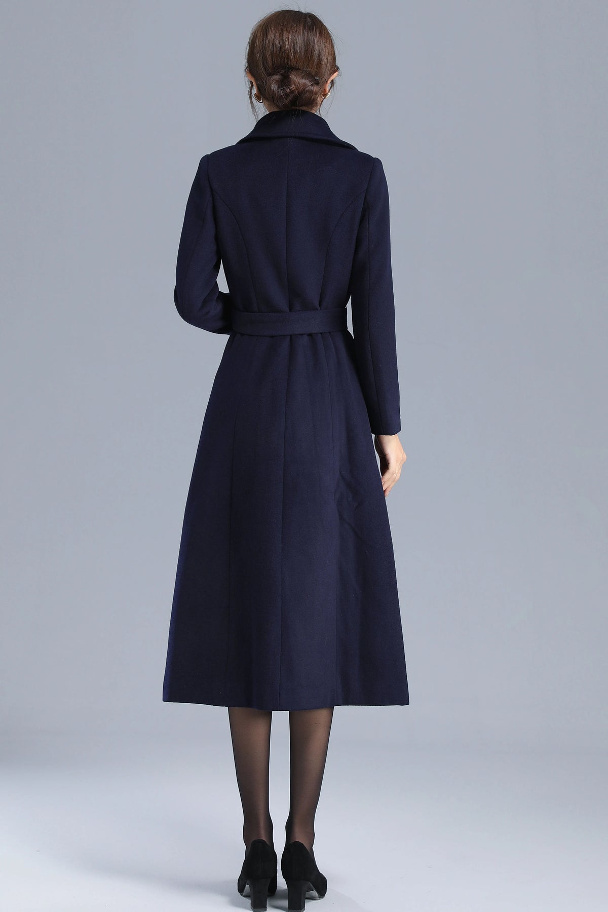 Navy Wool Coat - Single Breasted with Belted Waist 3205