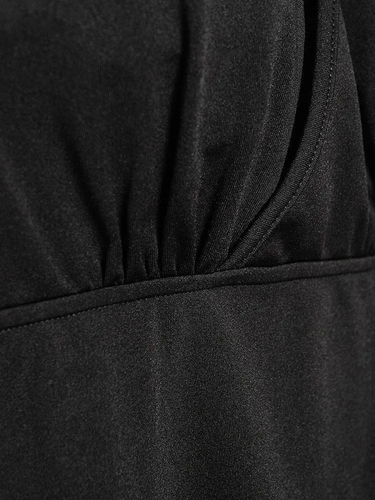 Solid V-neck Chain Sleeveless Tight Dress