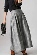 Grey Linen Cotton Maxi Skirt - Pleated A-Line Silhouette 886