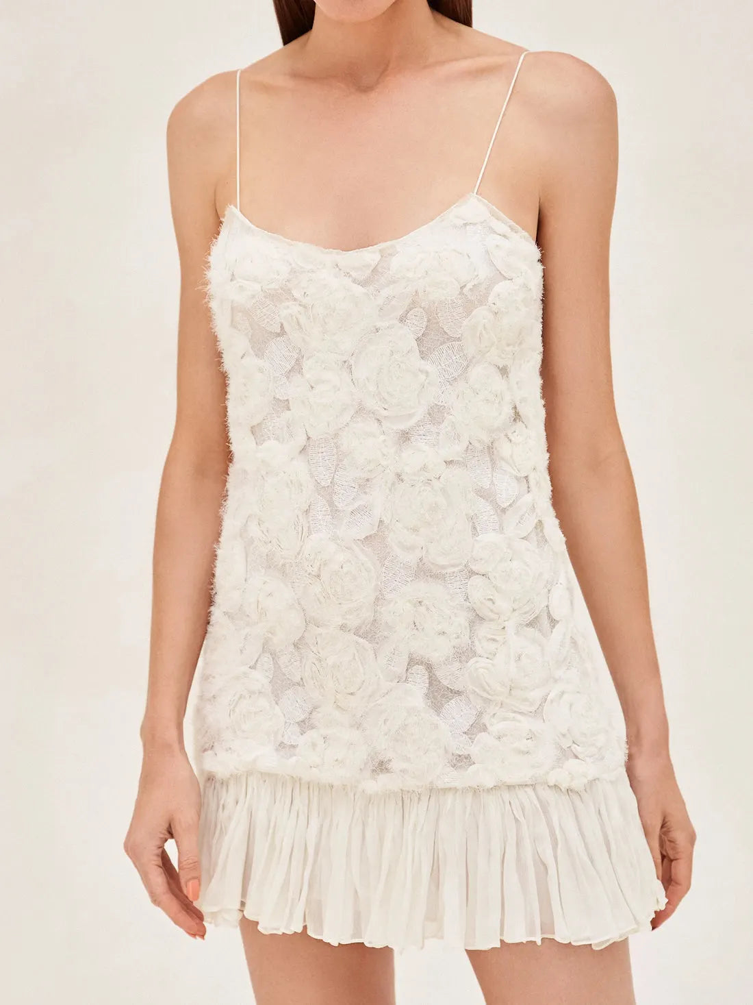 Blanc Rosette-Detailed Georgette Mini Dress