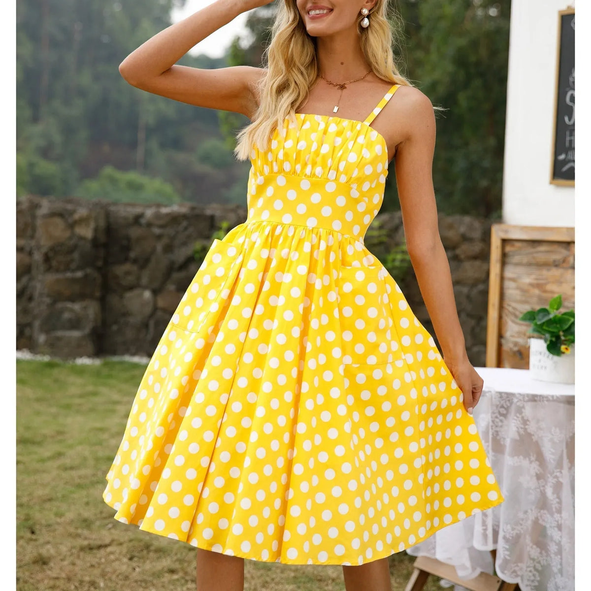 KittenAlarm - Womens 1950s Retro Rockabilly Princess Cosplay Dress with pockets polka dot apron 50's 60's Party Costume 