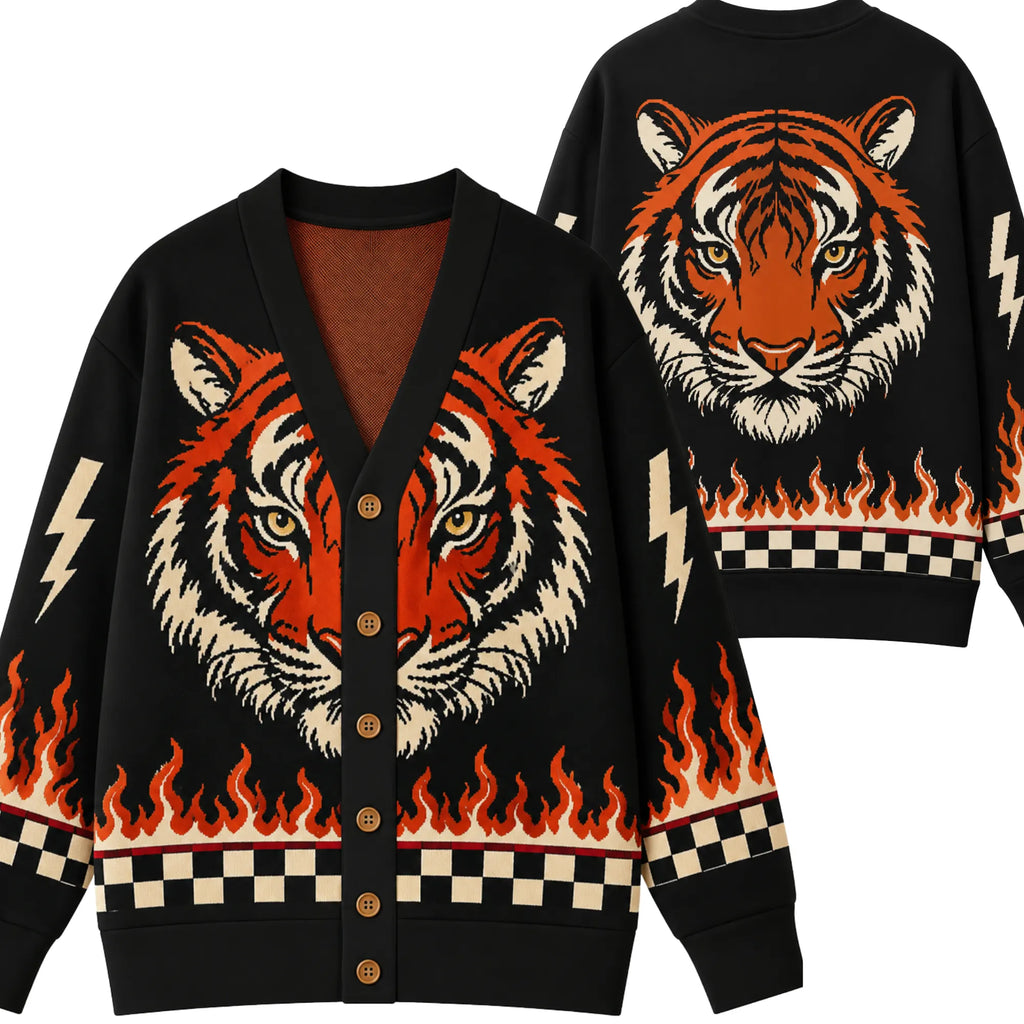 Chaotic Club Tiger Heat Vintage Halloween Flame Cardigan