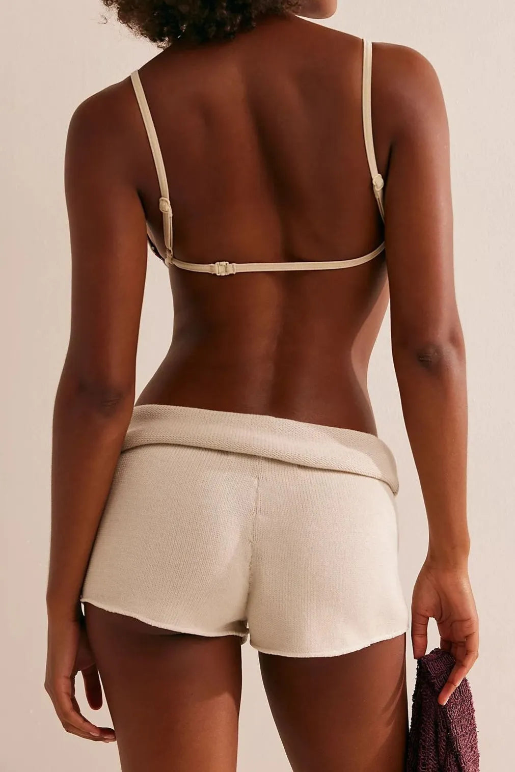 Solid Knit Drawstring Bodycon Casual Shorts