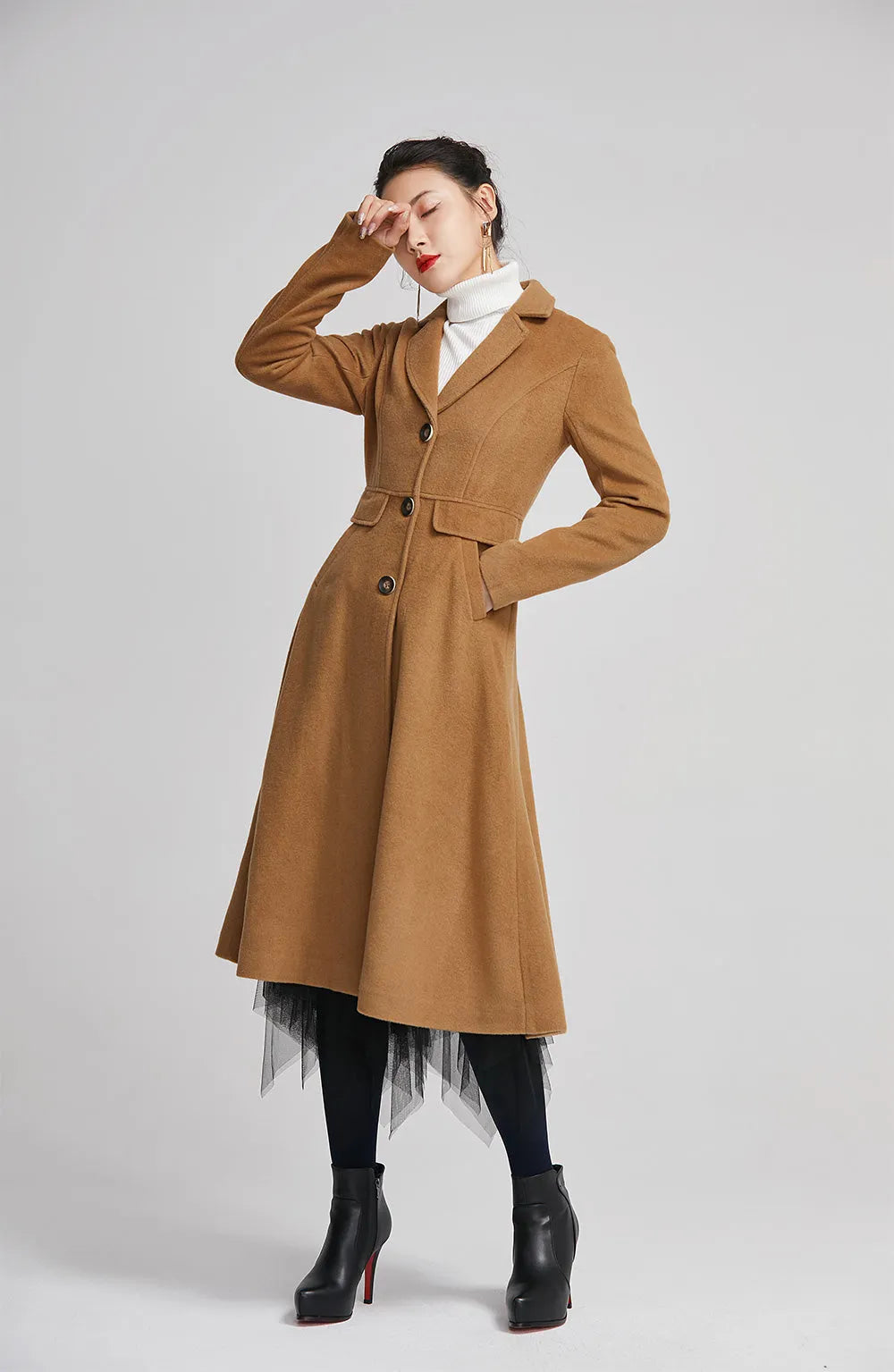 Brown Wool Coat for Women - Single Breasted with Pockets 2251
