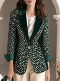 Vintage Velvet Trim Collar Ditsy Floral Print Emerald Green Blazer