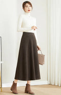 Brown Wool A-Line Midi Skirt - High Waist Winter Essential 3861