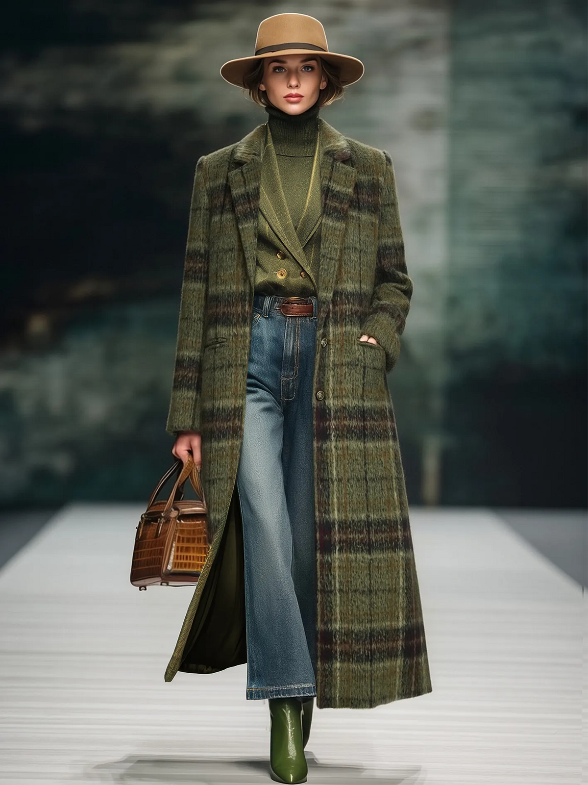 Retro Plaid Long Tweed Coat