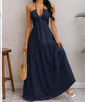 Ivory Halter Tiered Maxi Dress