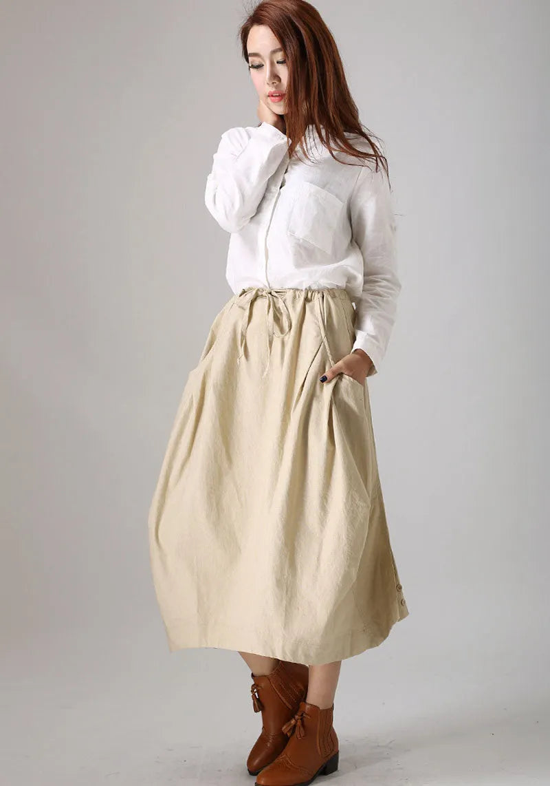 White Linen Blouse - Button Front, Long Sleeve Shirt 779