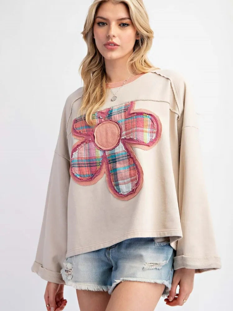 Colorblock Floral Patch Top