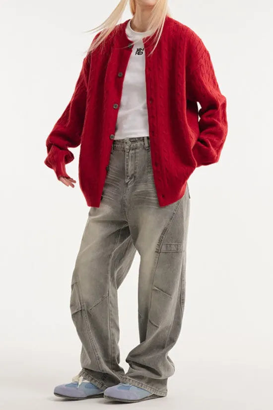 Relaxed Fit Cable Cardigan