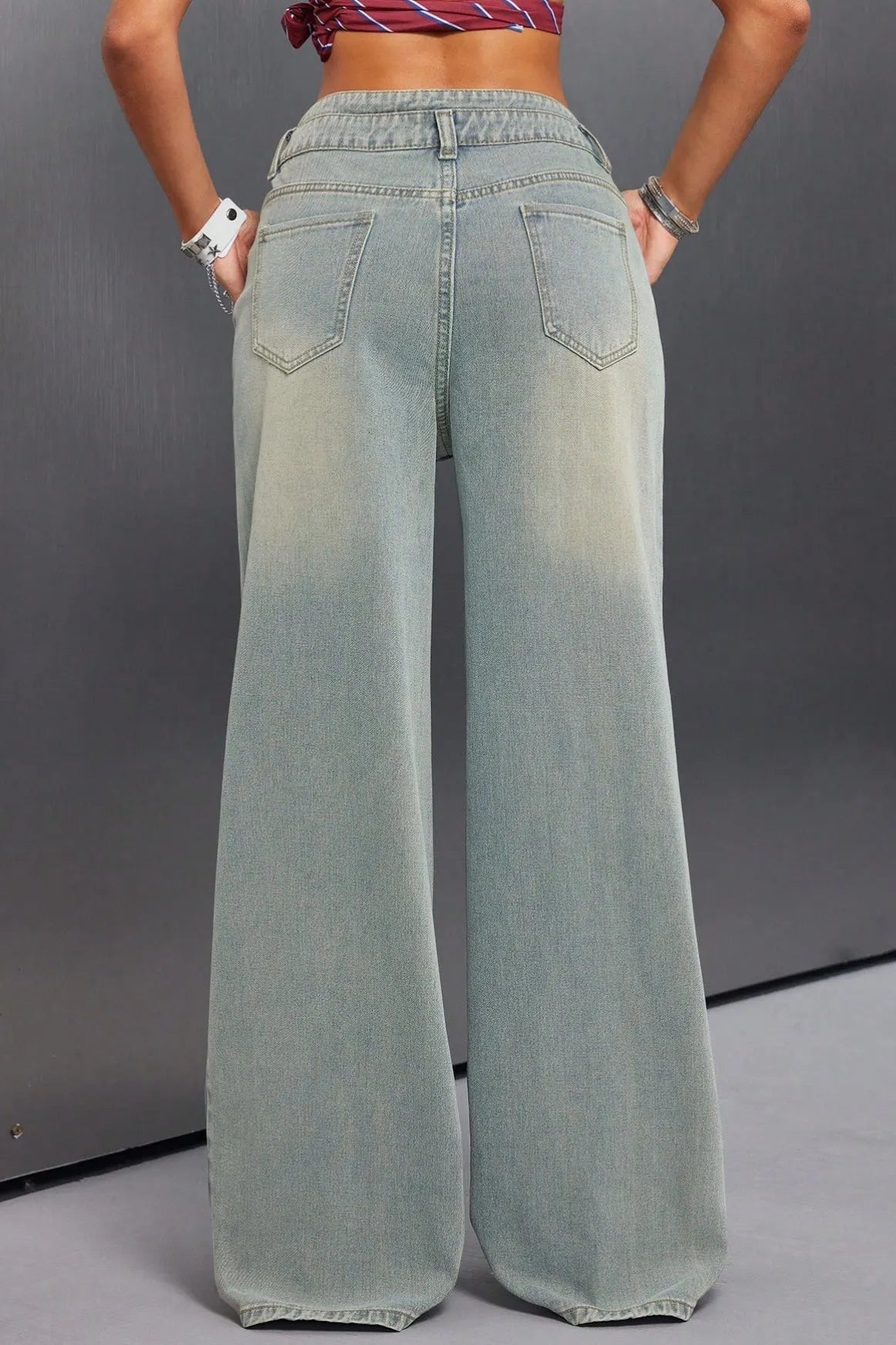 Button Front Vintage Wide Jeans