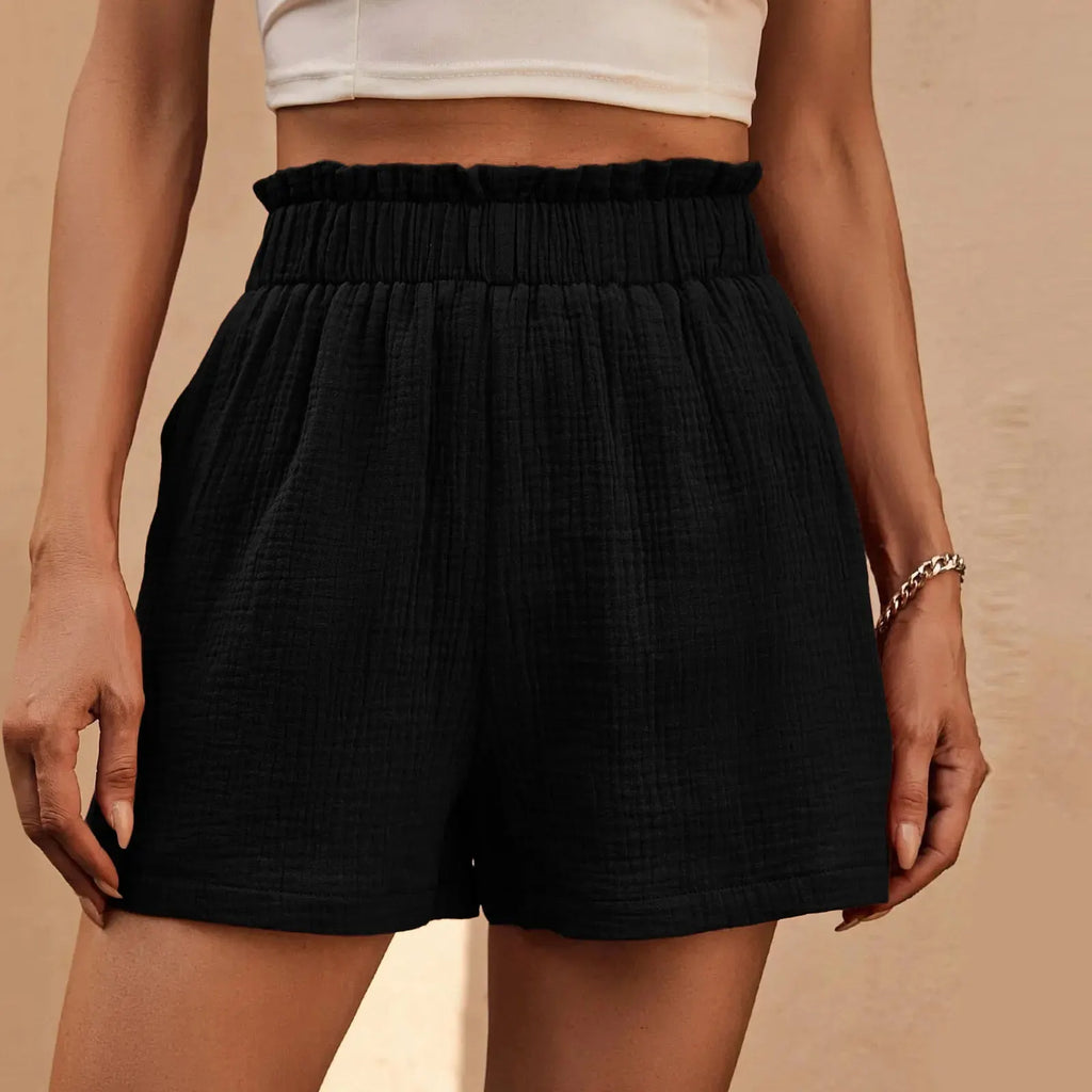 Cotton Double Layered Pleats Hem Straight Leg High Waist Sports Short