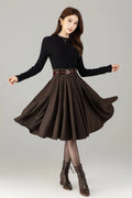 Vintage Wool Blend Circle Skirt – Handmade Knee Length Winter Skirt with Pockets 