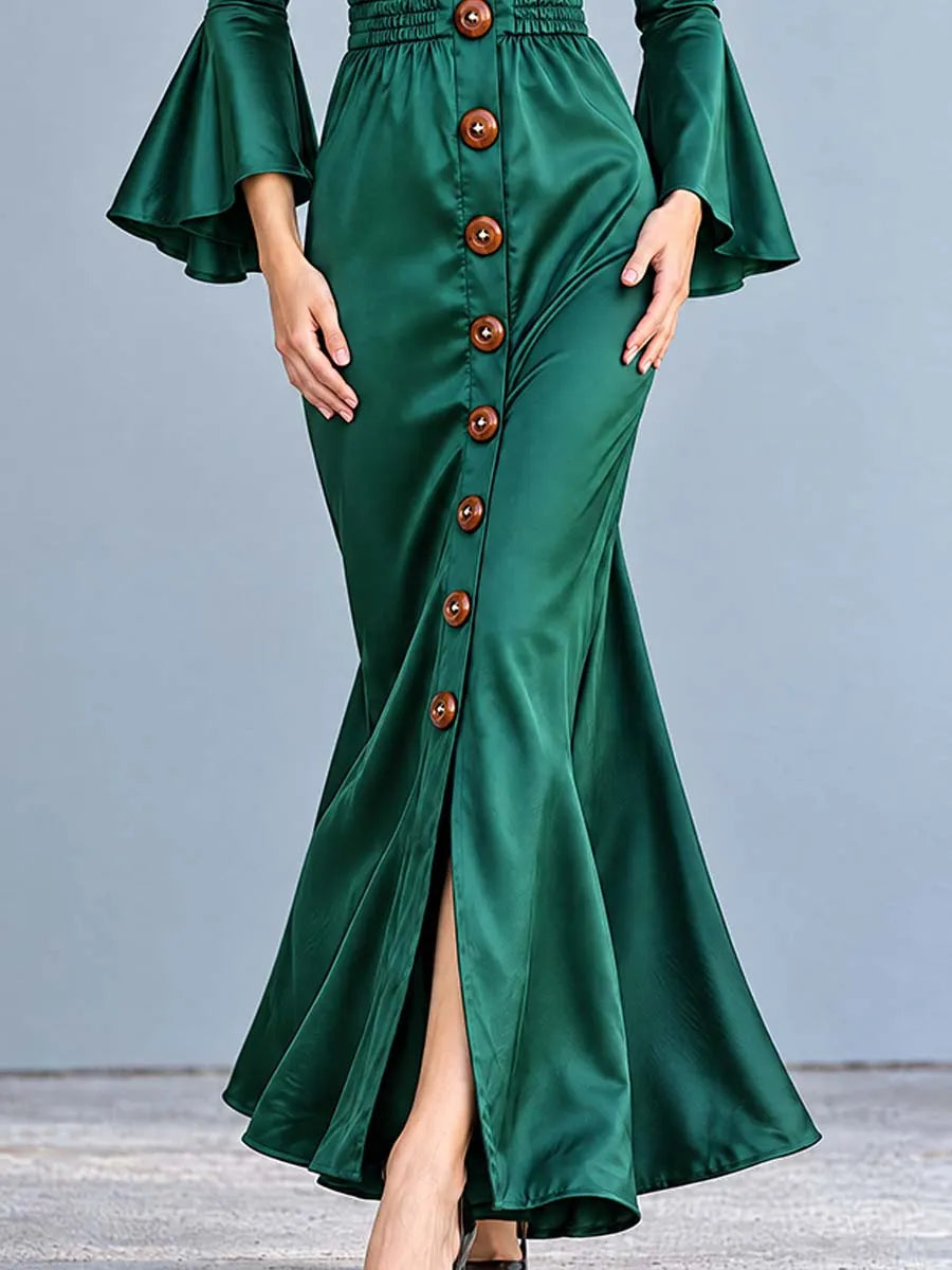 Emerald Nomad Button-Front Maxi Dress