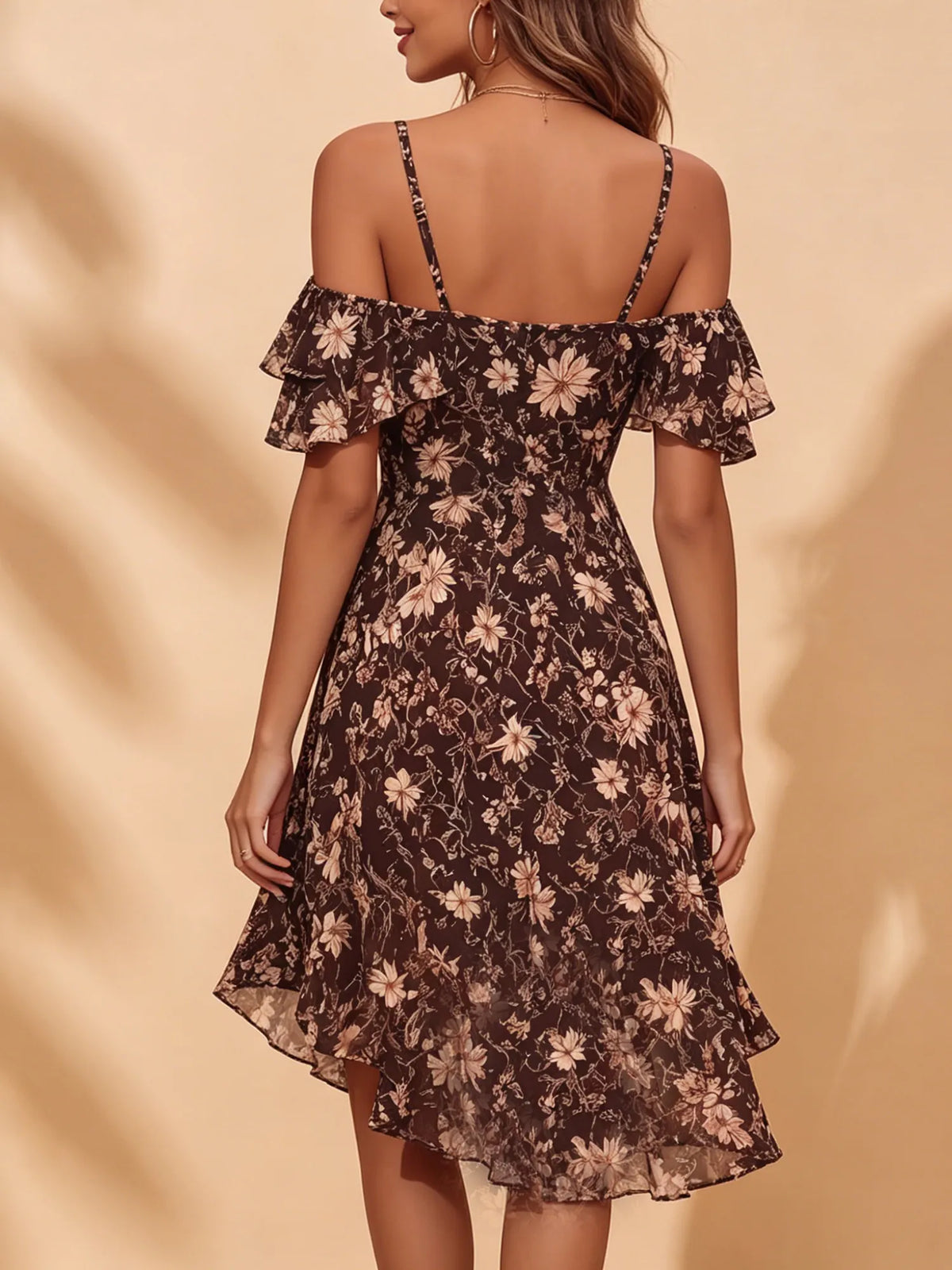 Day Mini Dress — Desert Bronze Sweetheart Neck Ruffled Cap-Sleeve Lace Dress Mini Dress