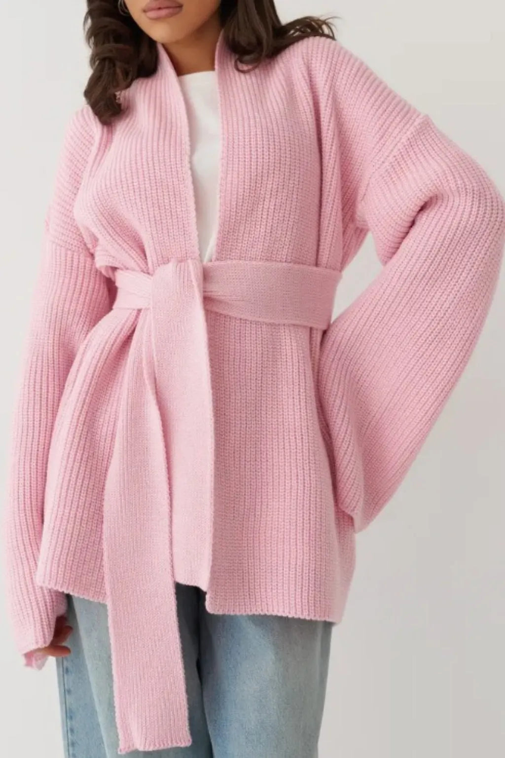 Relaxed Cozy Tie Waist Knit Cardigan