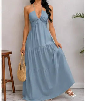 Ivory Halter Tiered Maxi Dress