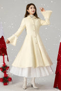 Beige Wool Swing Coat - Flared Sleeves, Knee-Length 4617