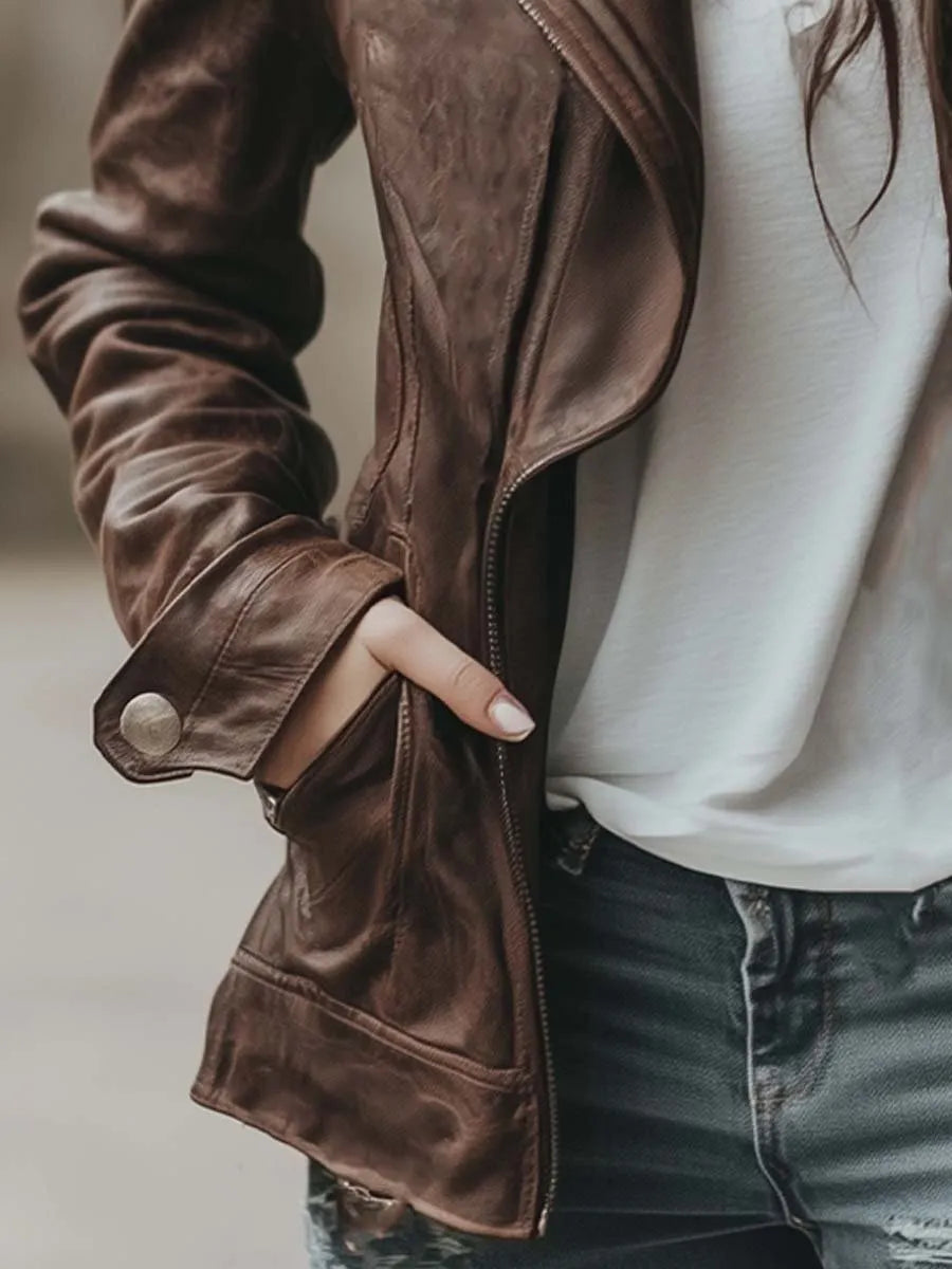 Women's Lapel Vintage Faux Leather Jacket