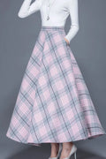 Plaid Wool Blend Maxi Skirt - A-Line Warm Winter Elegance 4649