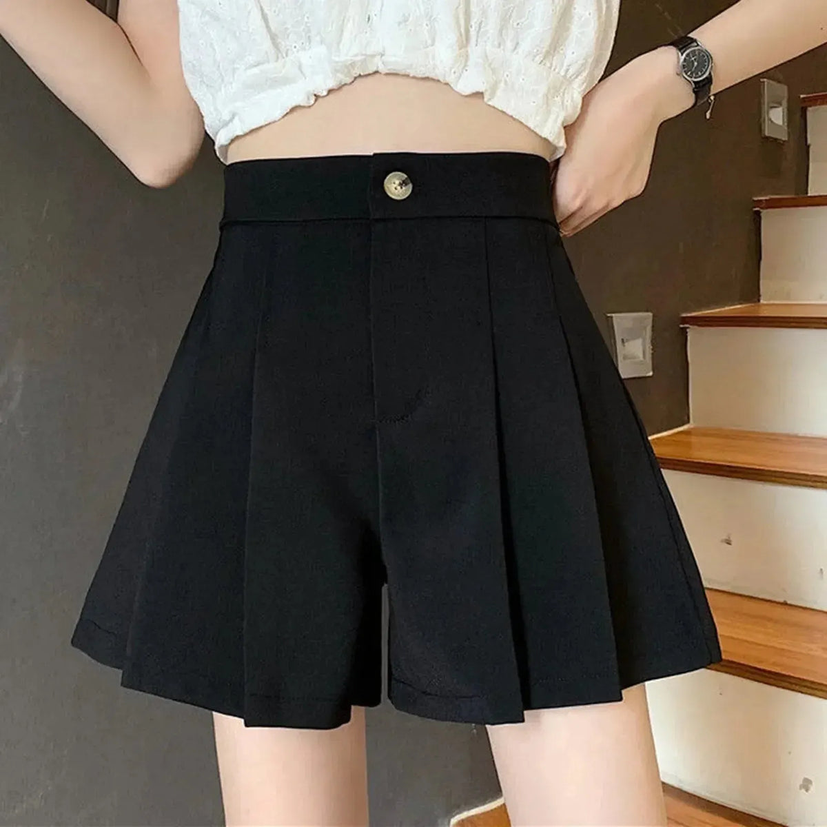 High Waisted Pleated Casual A Lined All-Match Short