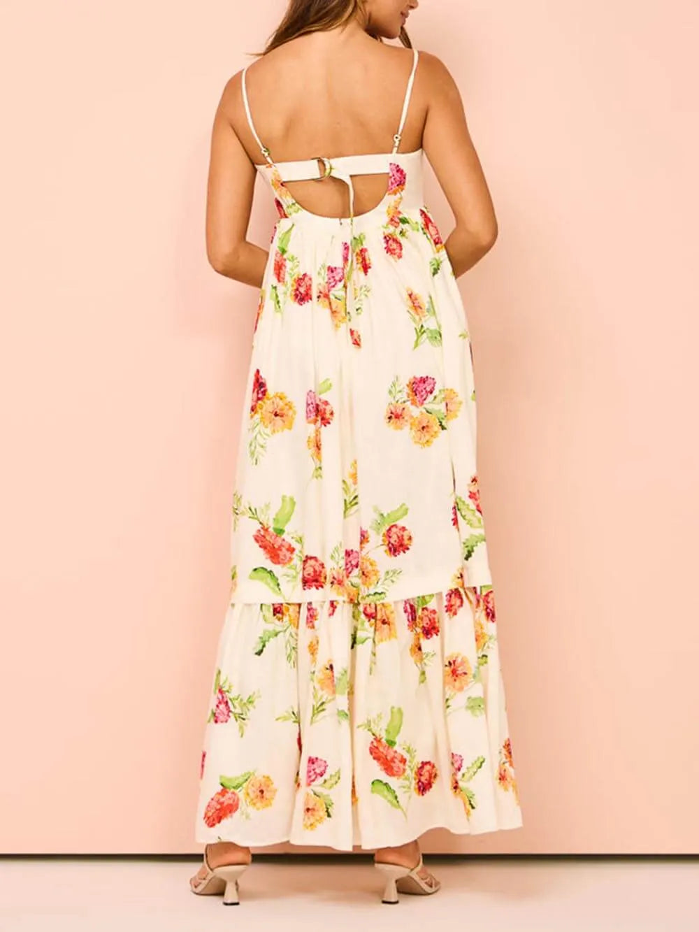 Unique Floral Print Halter Graceful Backless Extra Maxi Dress