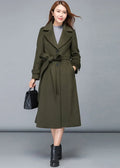 Army Green Wool Midi Coat - Fit & Flare Silhouette with Belt 2476