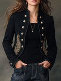 Black Paisley Embroidered Military Jacket