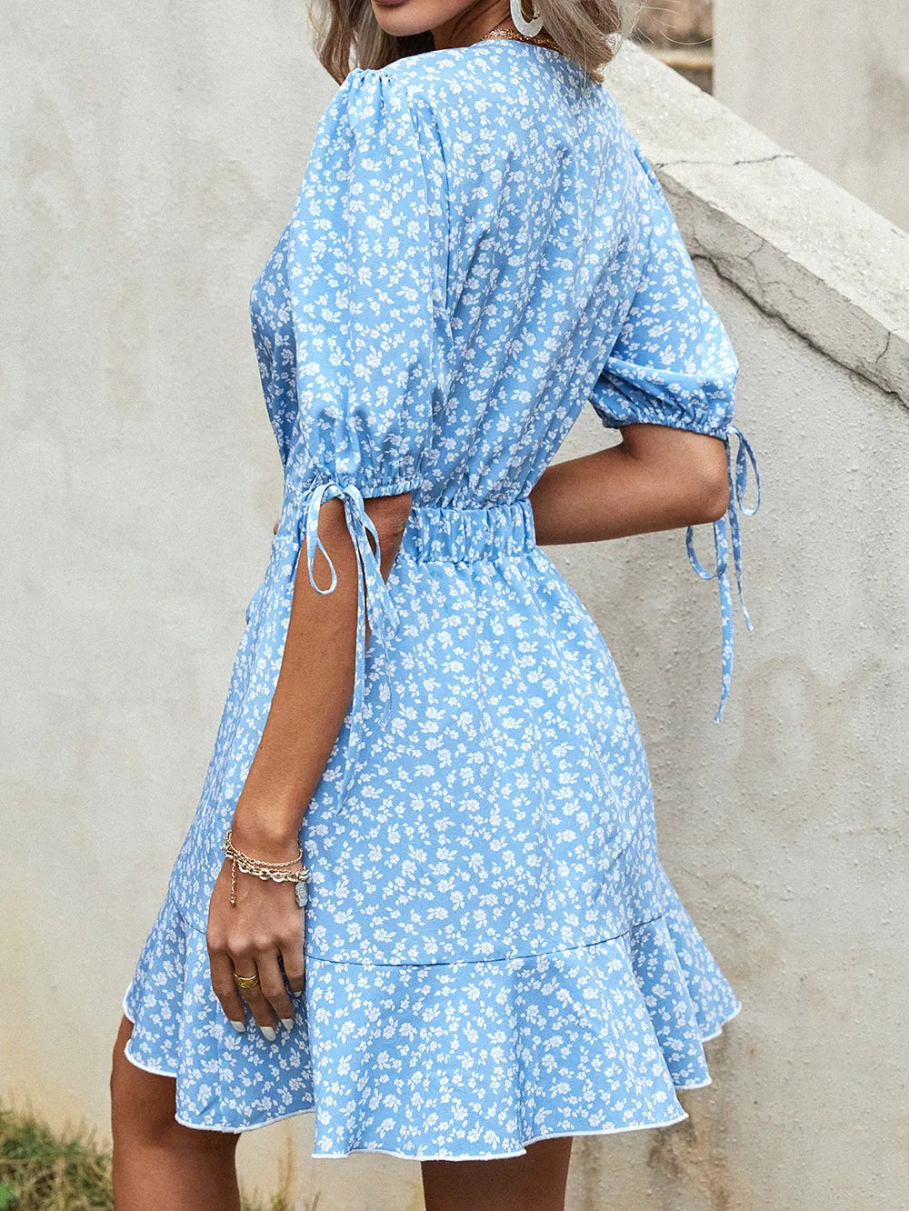 KittenAlarm - New Fresh and Sweet V-neck Bow Floral Dress