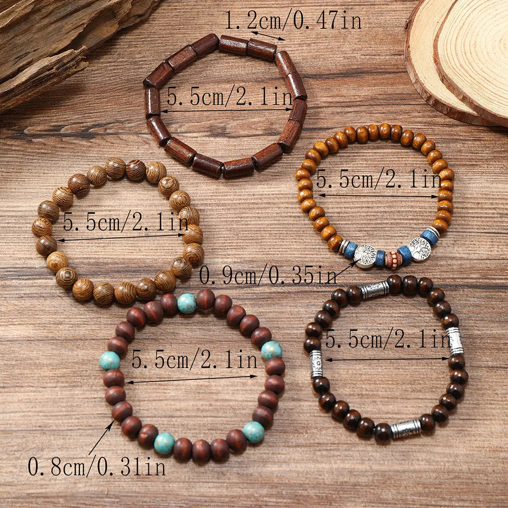 Unisex Vintage Beach Surf Multilayer Wooden Bead Set Bohemian Style Bracelet