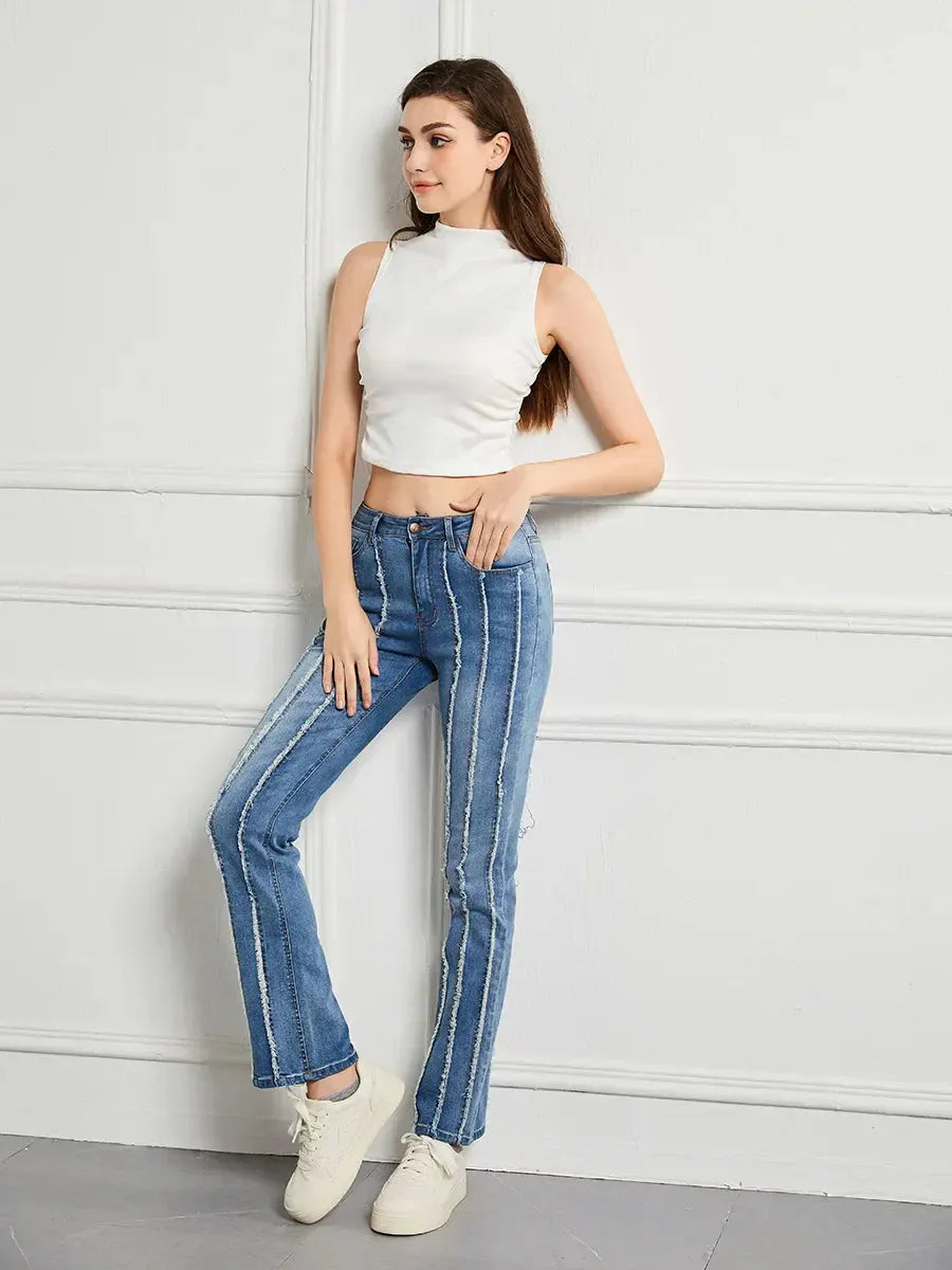 Stretch Flare Fashion Slim Splice Bottom Streetwear Denim Jean